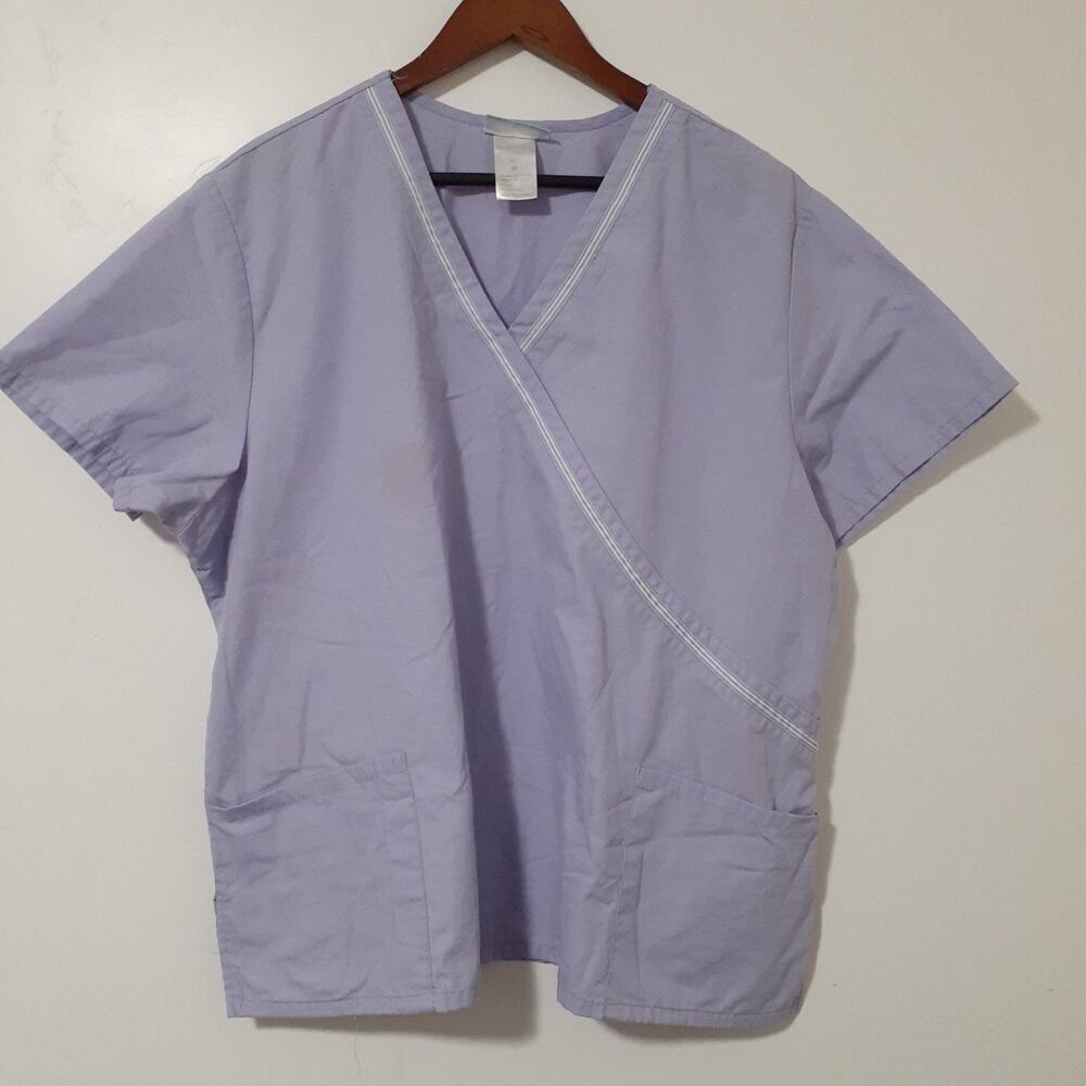 SB Scrubs Mock Wrap Scrub Top Size 2X Lavender Pockets Medical